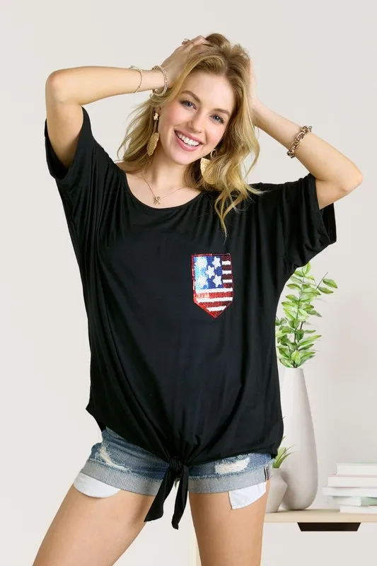 Sequin US Flag Pocketed Top, image 2