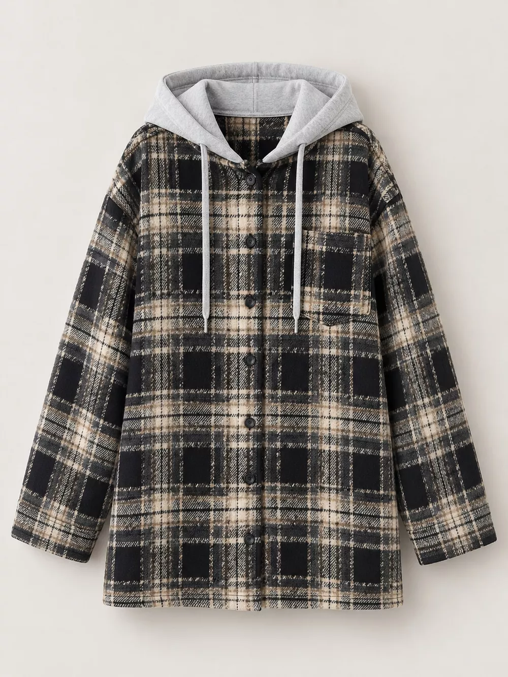 Plaid Button Up Hooded Shacket, image 9