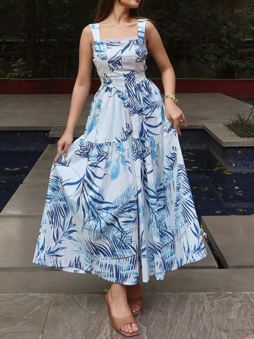 Tropical Print Tiered Maxi Dress, image 3