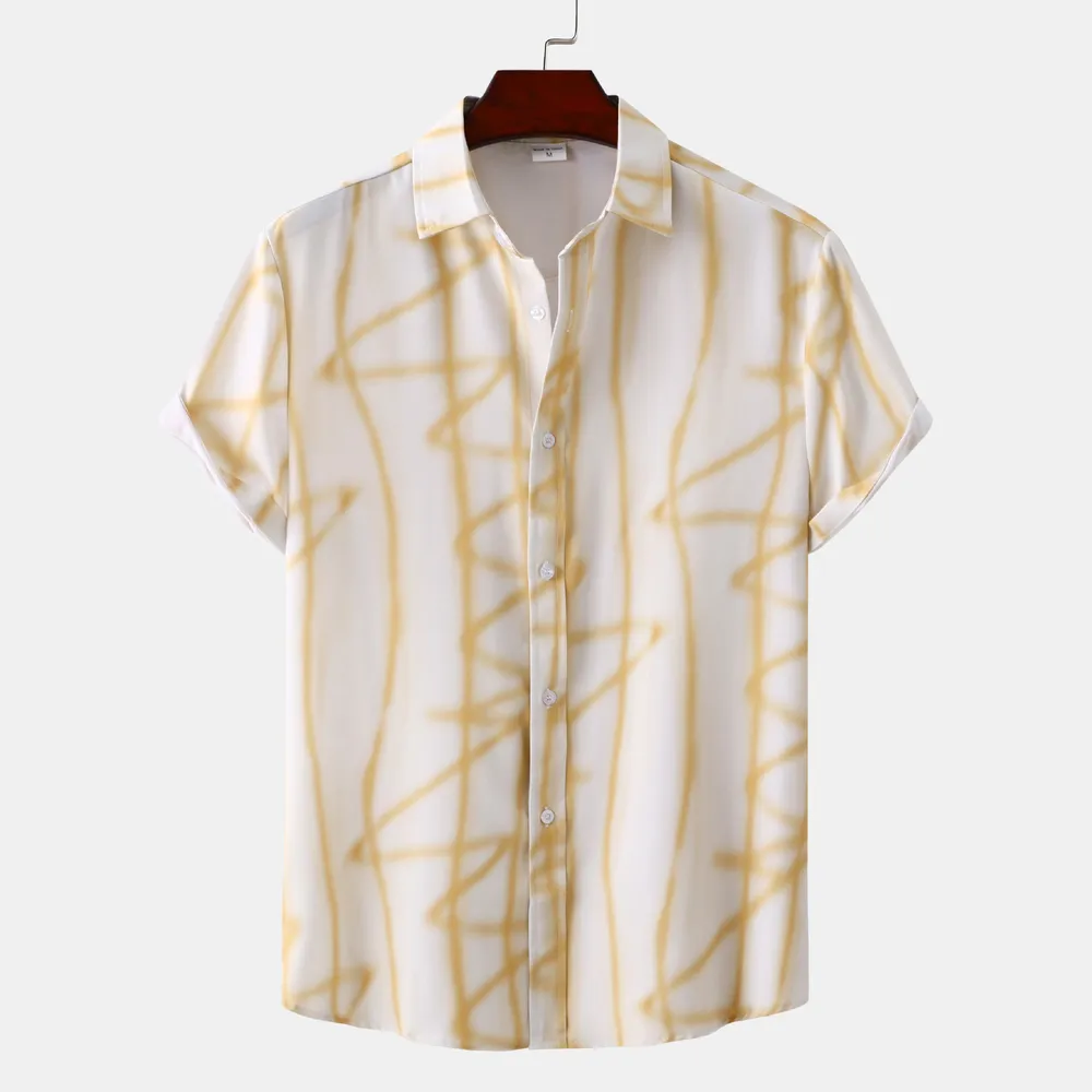 Men's Plus Size Abstract Lines Print Short Sleeve Summer Casual Shirt