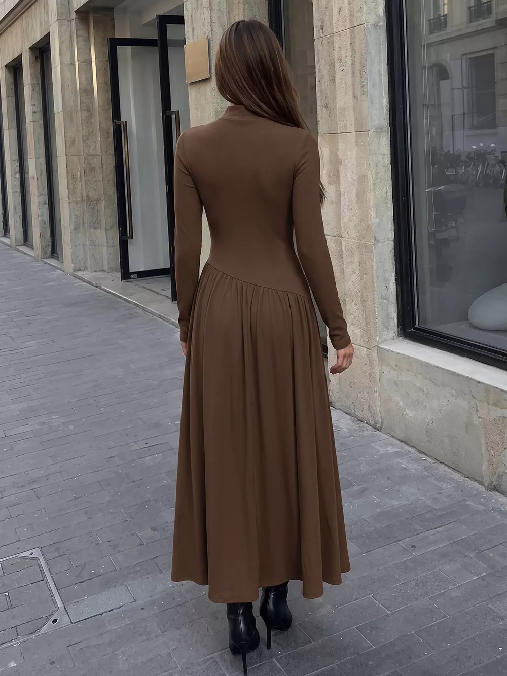 Mock Neck Long Sleeve Midi Dress, image 5