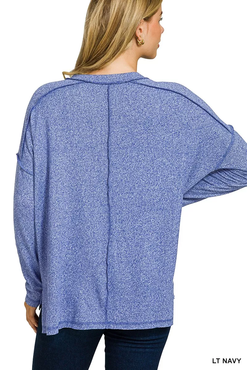 Soft Melange Hacci Exposed Seam Hi-low Tee, image 3