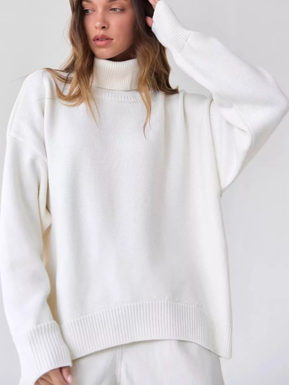 Oversized Turtleneck Dropped Shoulder Sweater, image 2