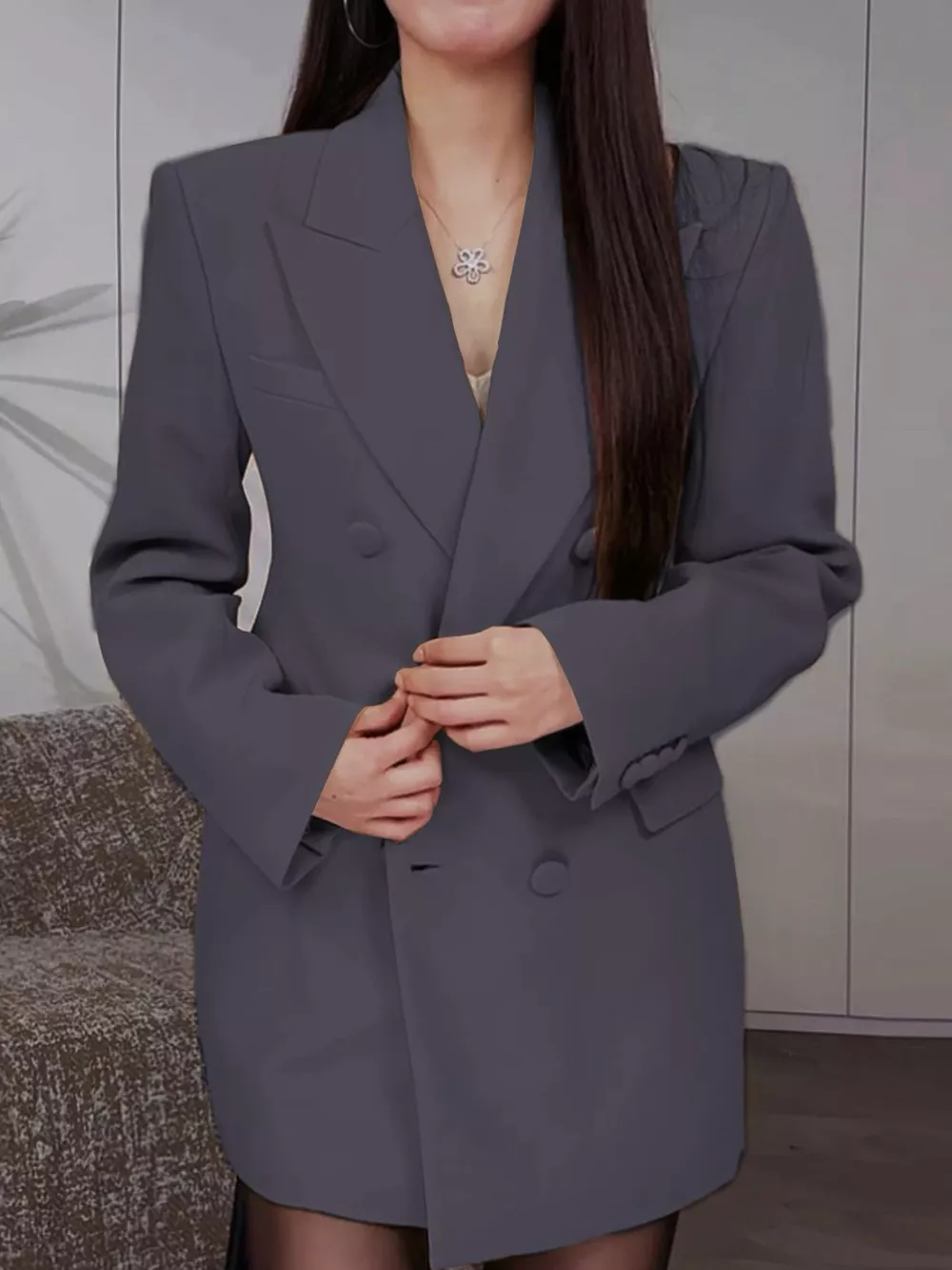Full Size Double-Breasted Slim-Fit Blazer Plus Size, image 24