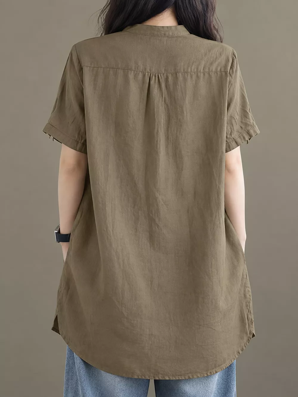 Full Size Notched Short Sleeve Oversize Blouse Plus Size, image 8