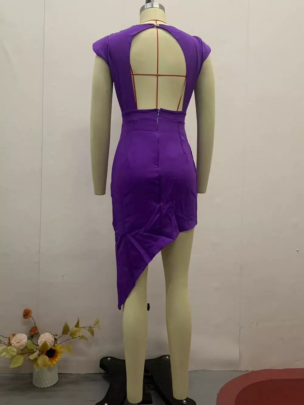 Full Size Elegant Asymmetrical Backless Pleated Dress Plus Size, image 15