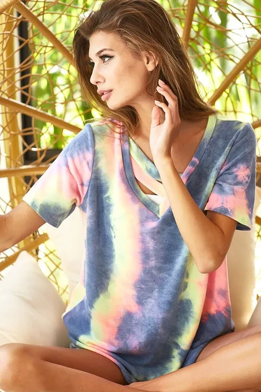 Tie Dye Terry V Neck Top With Double Strap, image 4
