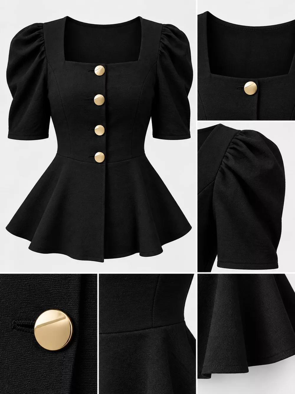 Square Neck Puff Sleeve Peplum Blouse, image 9