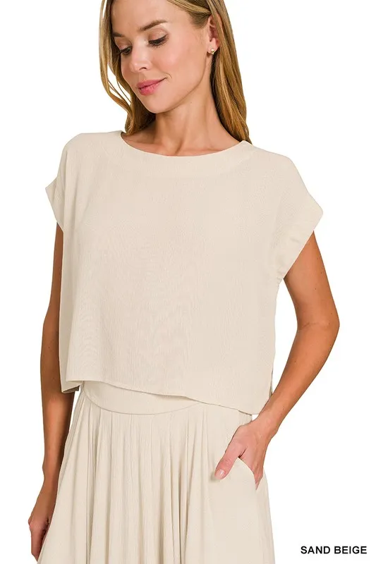 Woven Crinkle Gauze Crop Tee and Skirt Set, image 3