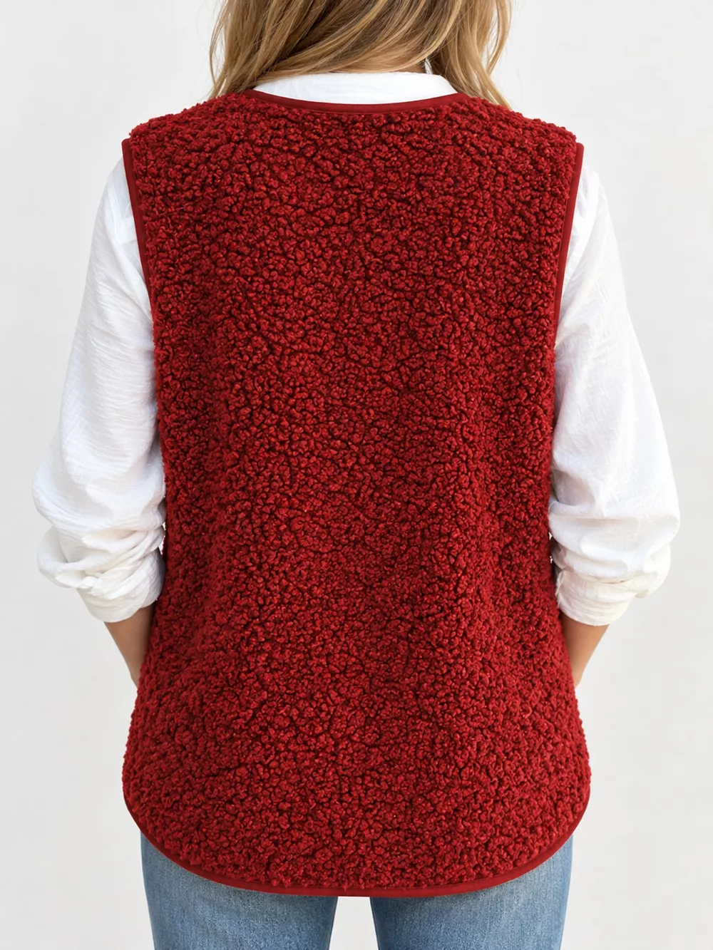 Full Size Sherpa Button-Down Vest Coat Plus Size, image 9