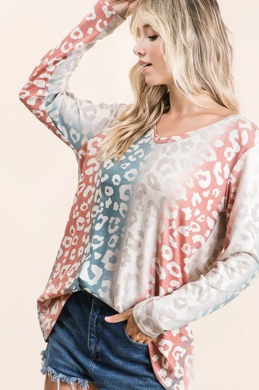 Gradation Leopard Print Textured Knit Top, image 3