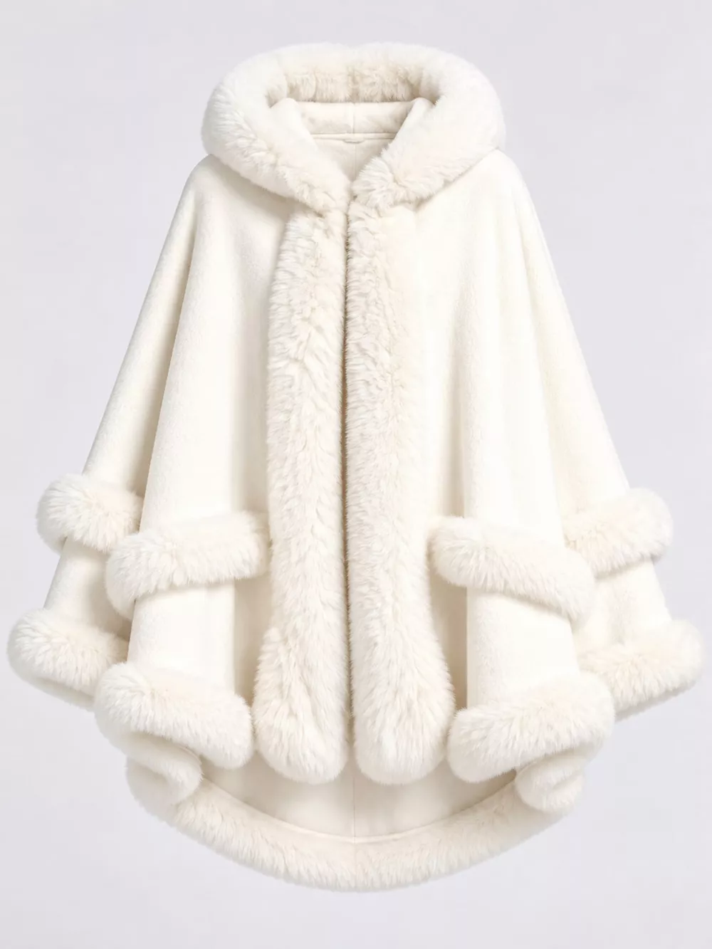 Faux Fur Trimmed Hooded Cape, image 47