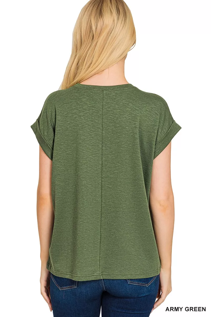 Cotton Modal Slub Rolled Sleeve T-Shirt, image 3
