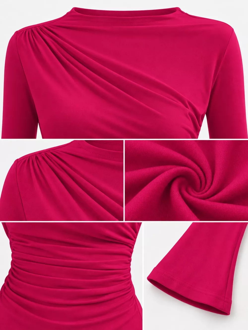 Ruched Long Sleeve Slim-Fit T-Shirt, image 35