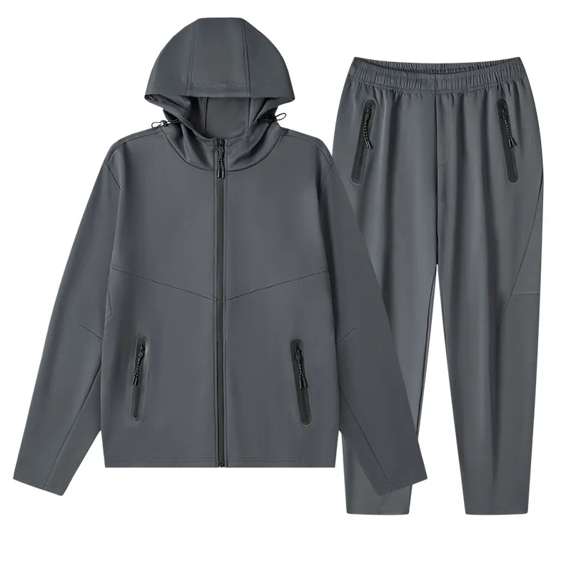 Men's Plus Size Drawstring Zip Up Hooded Top and Pants Set, image 2