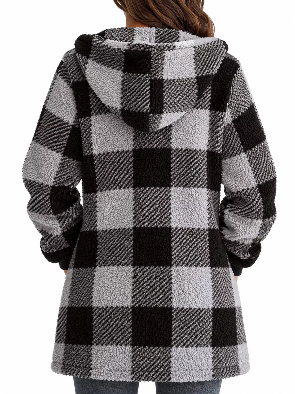 Full Size Plaid Sherpa Hooded Zip-Up Outerwear Plus Size, image 16