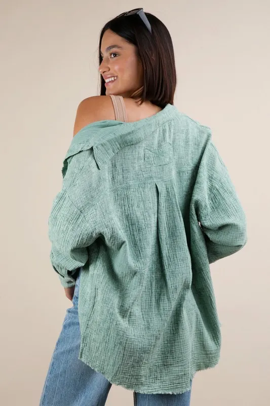 Mineral Washed Gauze Button Down Shirt, image 3