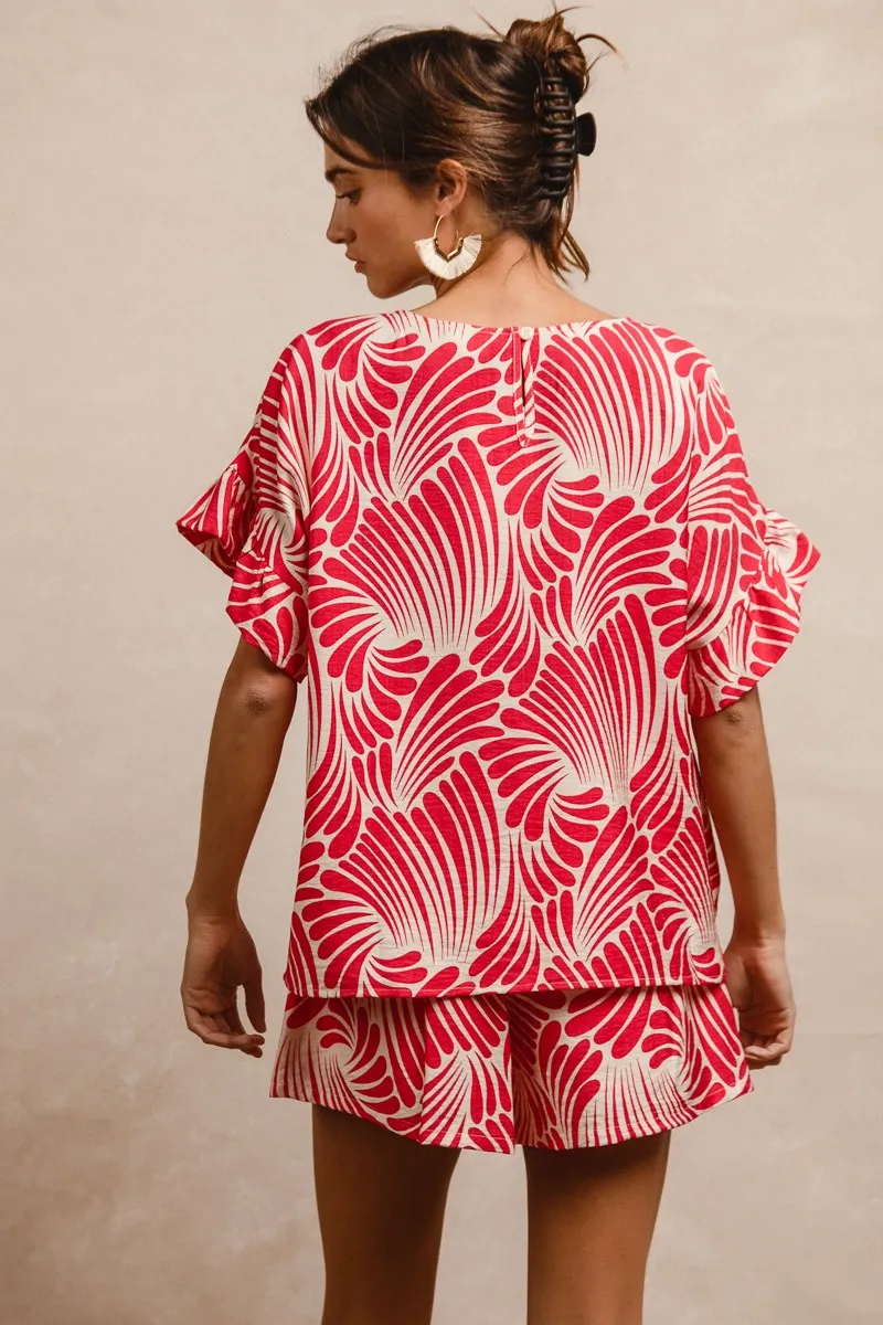 Print Woven Ruffled Sleeves Top, image 5