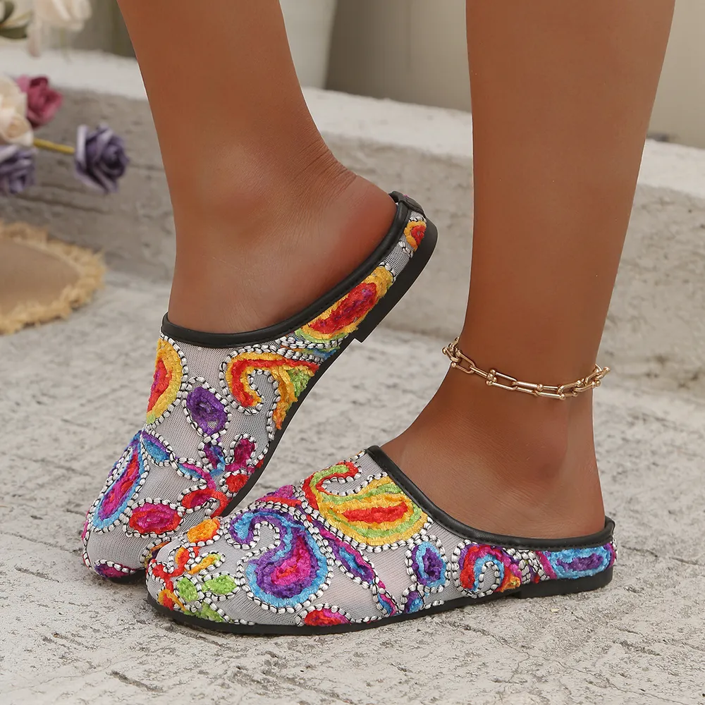 Colorful Paisley Print Round Toe Sandals, image 9