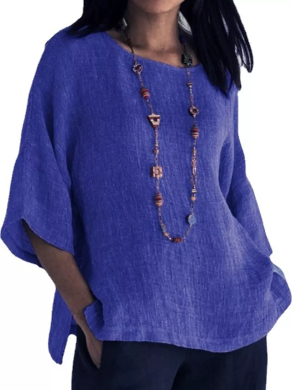Full Size Loose Fit Linen Blend Blouse Plus Size, image 15