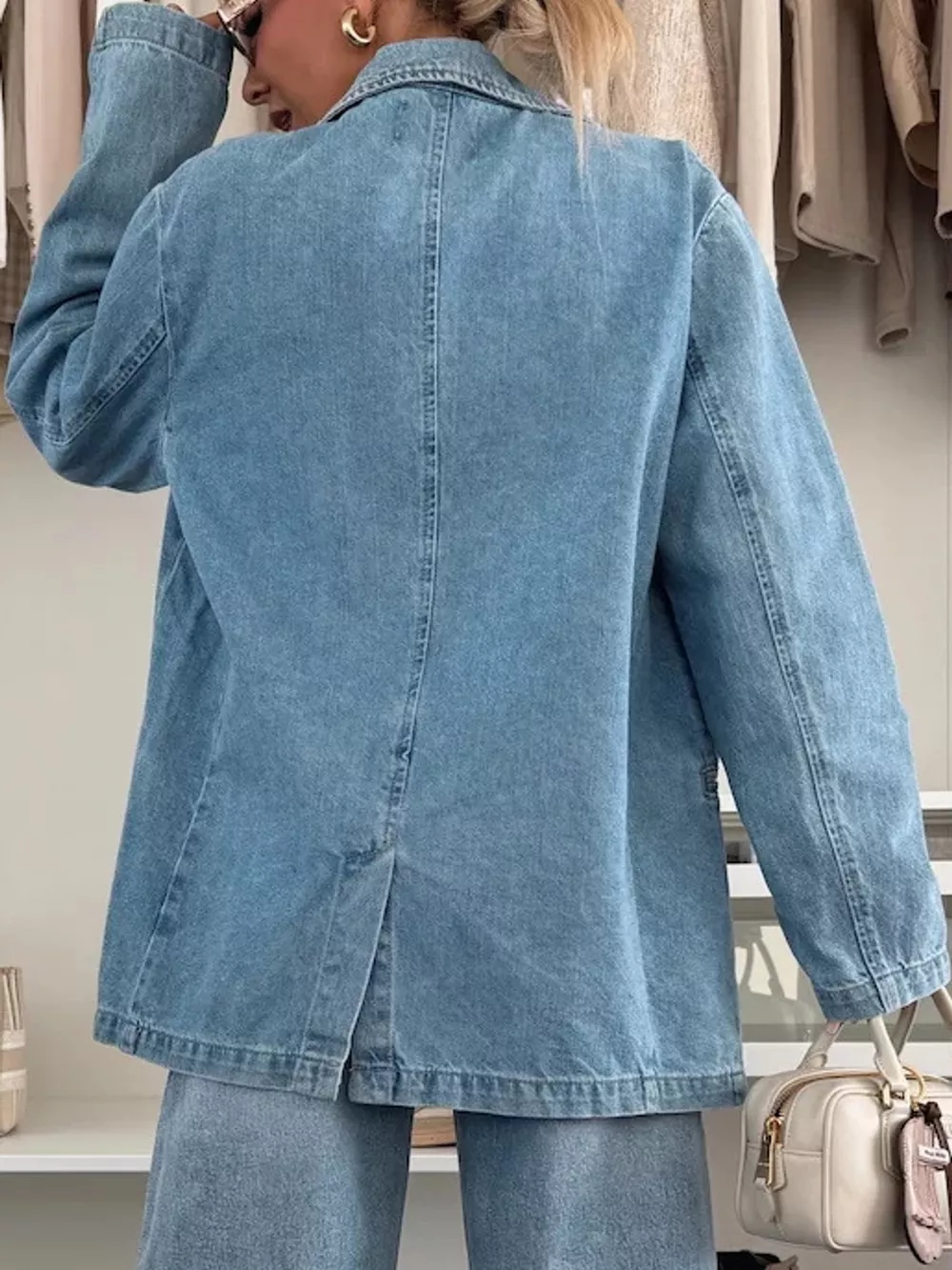 Lapel Collar Long Sleeve Denim Jacket, image 4