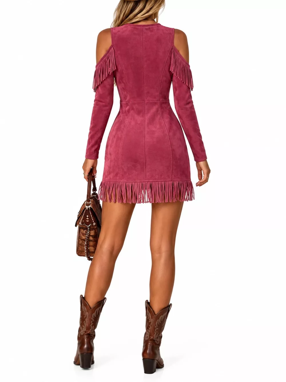 Full Size Fringed Cold-Shoulder Zip-Front Mini Dress Plus Size, image 13
