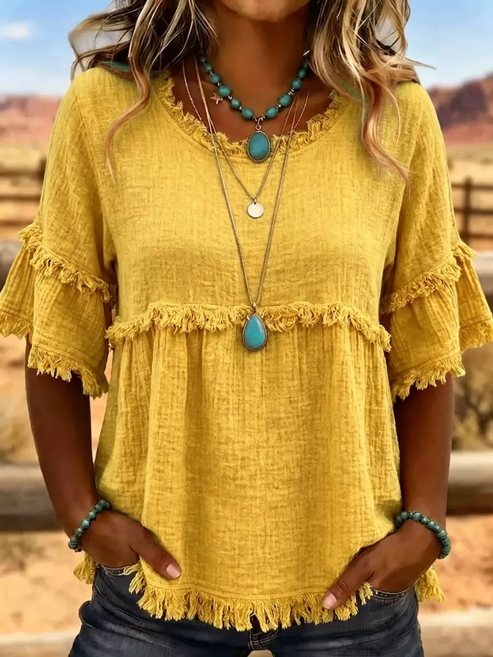 Full Size Frayed Edge Textured Blouse Plus Size, image 38