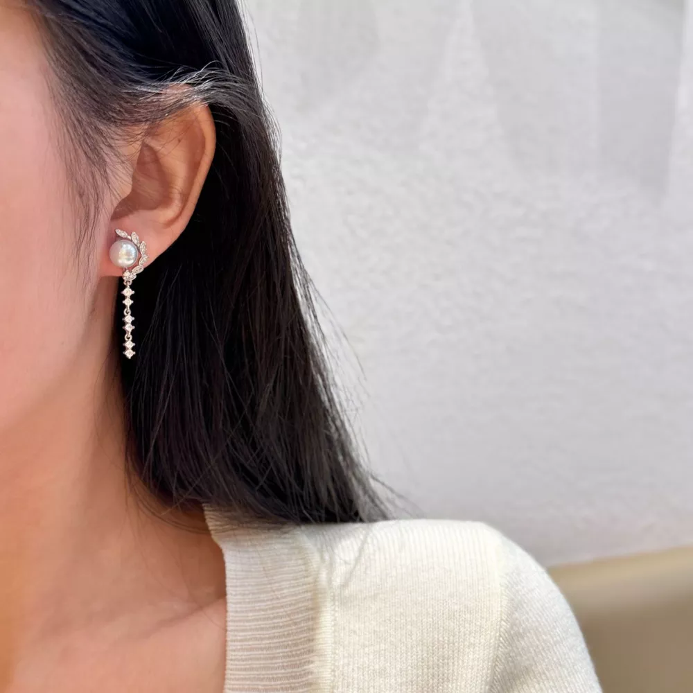 Pearl Zircon Drop Earrings