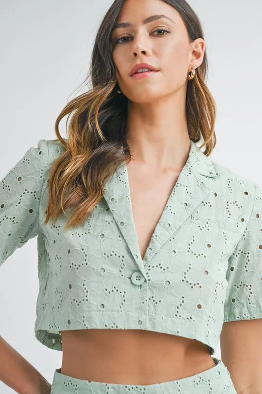 Eyelet Short Sleeve Crop Top and Shorts Set, image 7