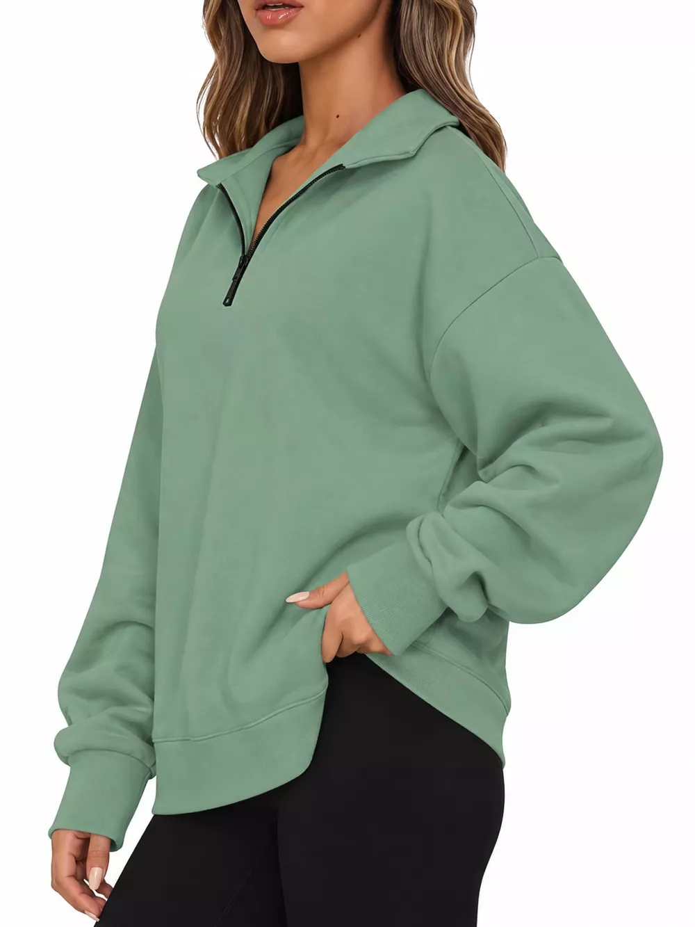 Full Size Quarter-Zip Dropped Shoulder Sweatshirt Plus Size, image 16