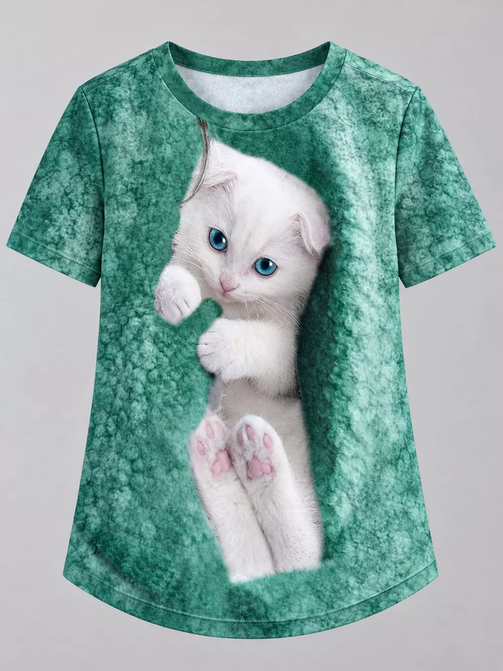 Full Size Cat Graphic Round Neck Top Plus Size, image 22