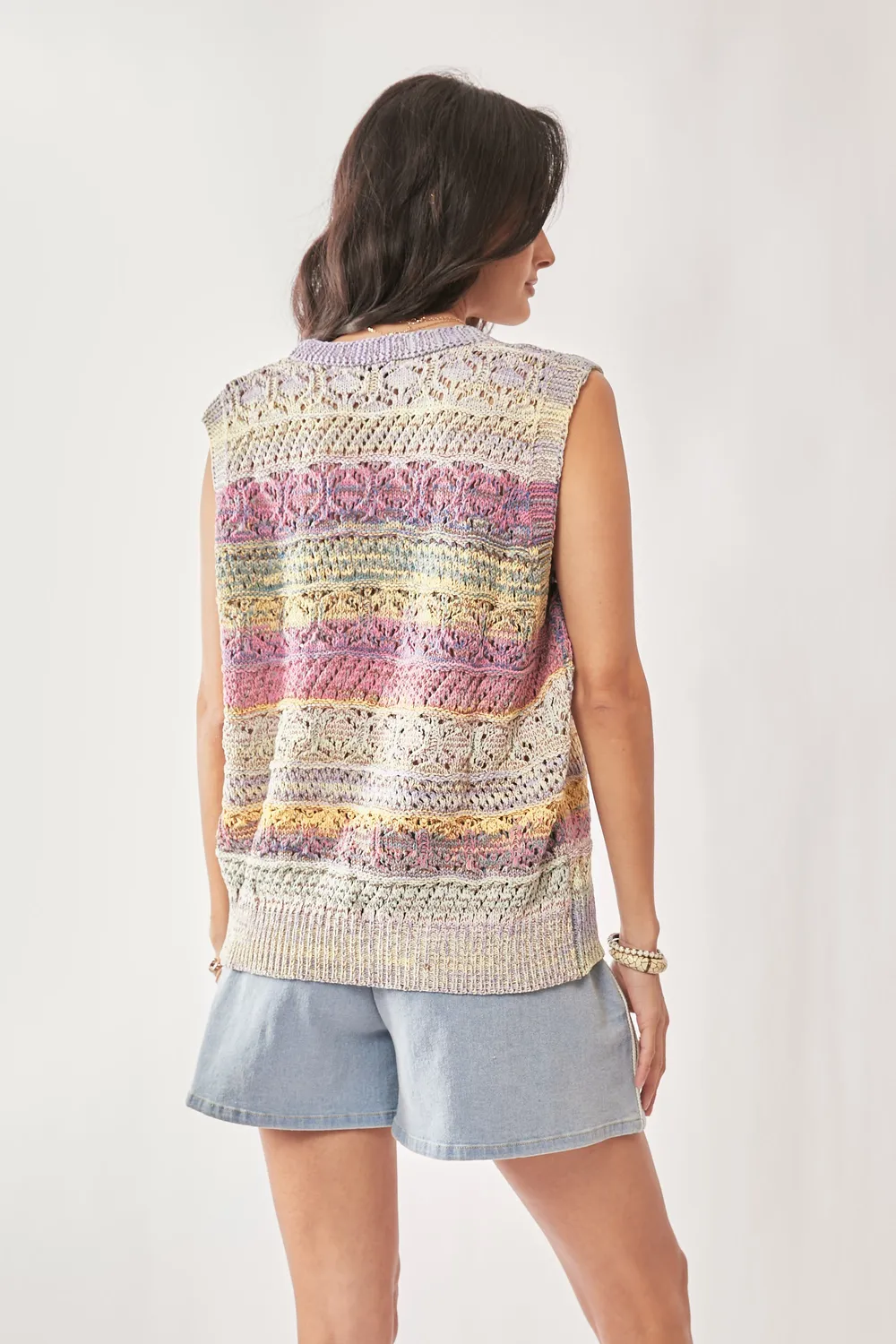 Multi Color Crochet Sleeveless Knit Vest Top, image 2