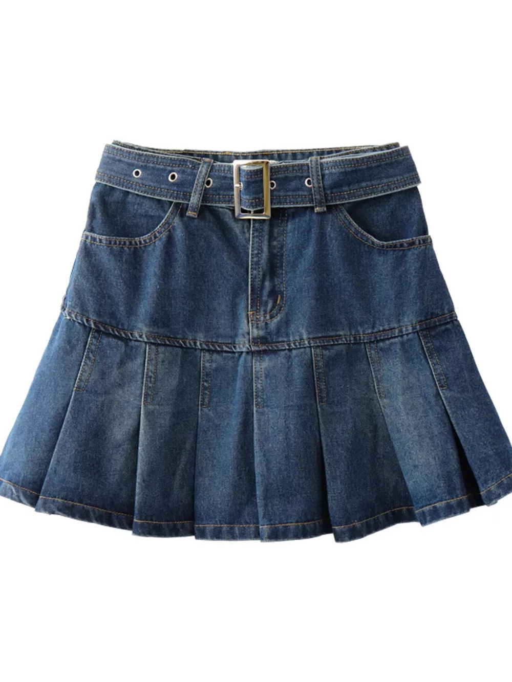 High-Waisted Pleated Denim Skirt, image 4