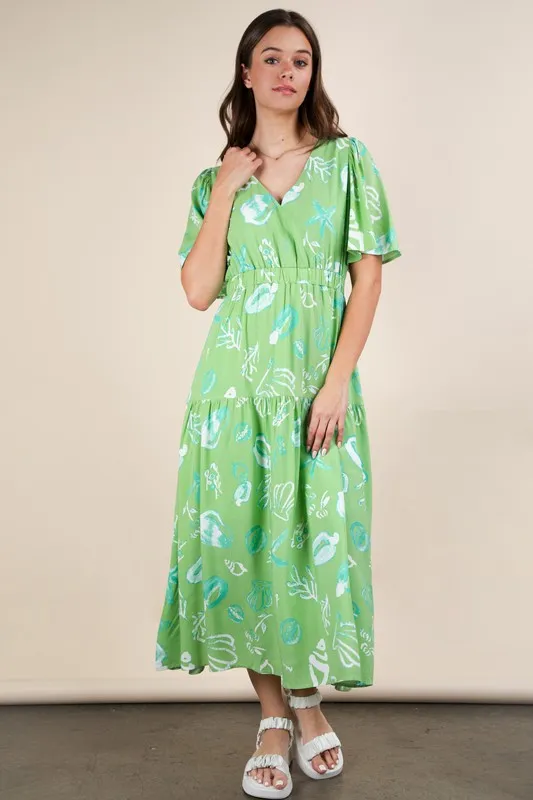 Printed V-Neck Resort Midi Dress, image 2