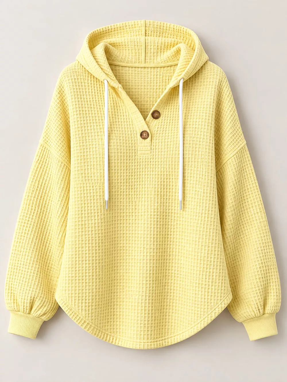Full Size Waffle Knit Button Detail Hoodie Plus Size, image 13