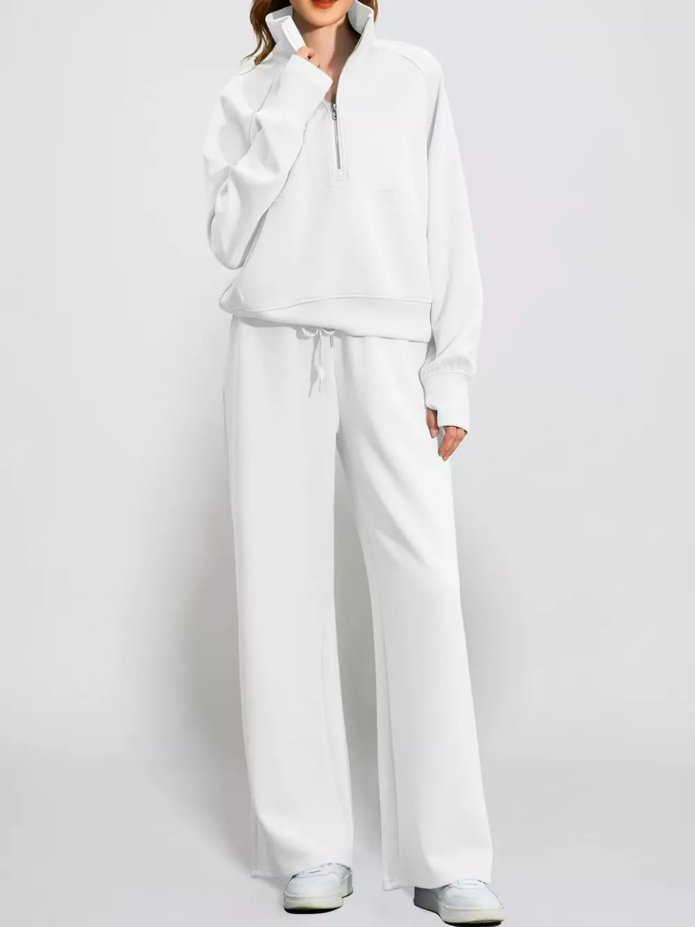 Half-Zip Sweatshirt and Wide-Leg Pants Set, image 56