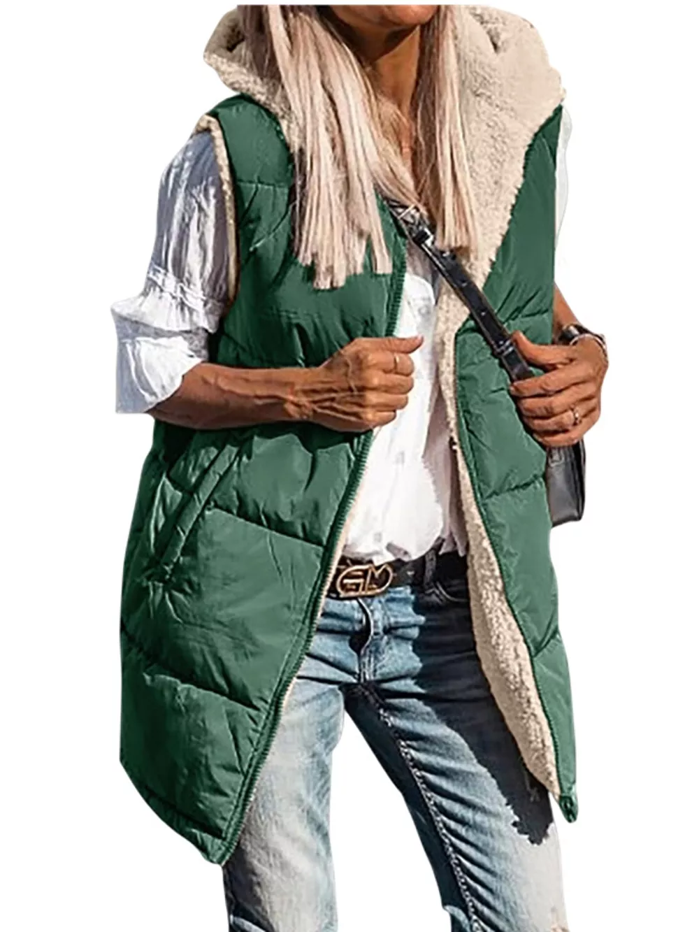 Full Size Hooded Sherpa-Lined Puffer Vest Coat Plus Size, image 32