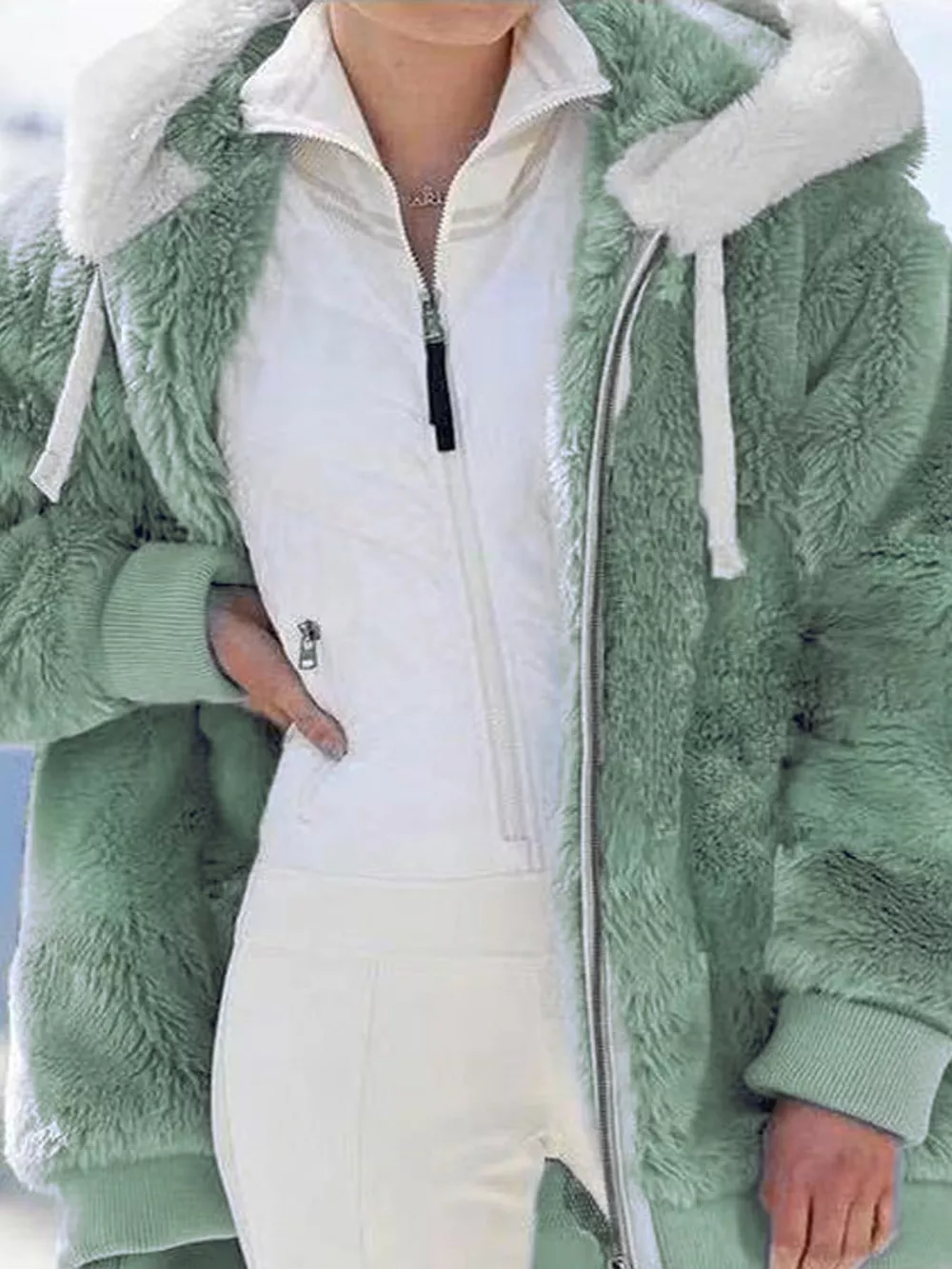 Full Size Faux Fur Zip Up Hooded Outerwear Plus Size, image 20