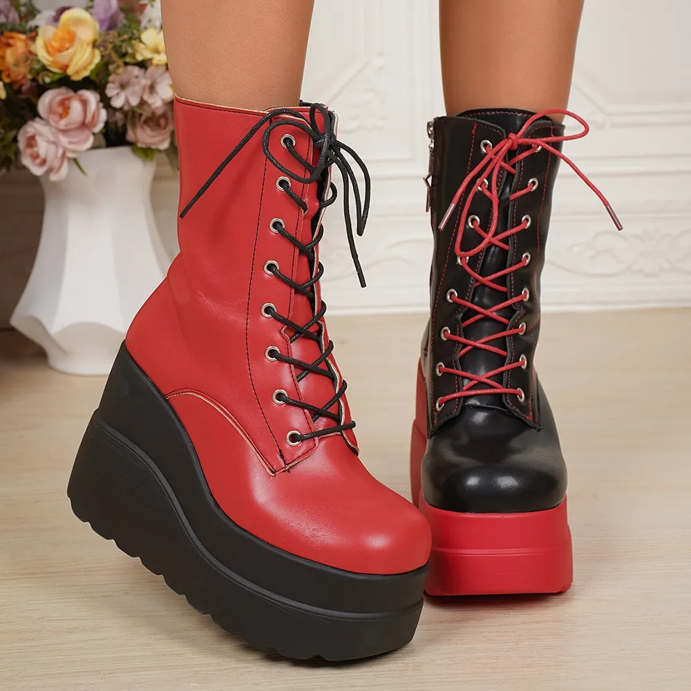 Color Block Platform Wedge Boots, image 6