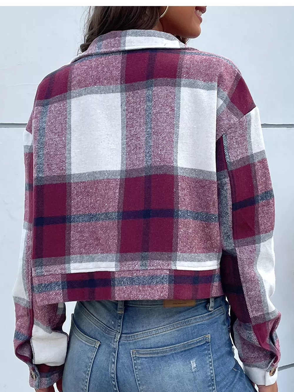 Plaid Button-Front Cropped Jacket, image 30