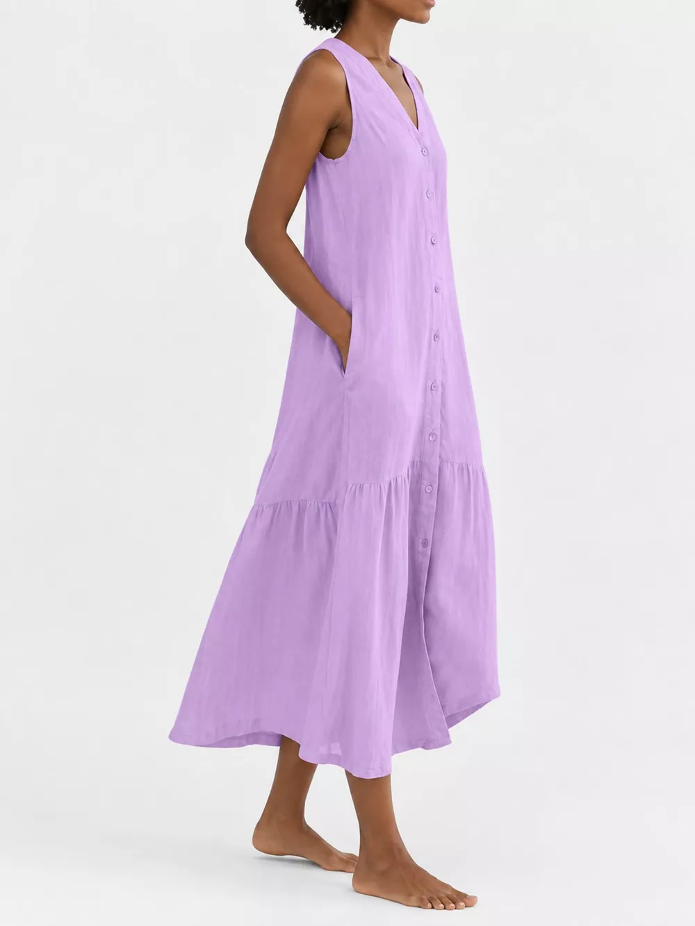 Full Size V-Neck Button Front Sleeveless Midi Dress Plus Size, image 27