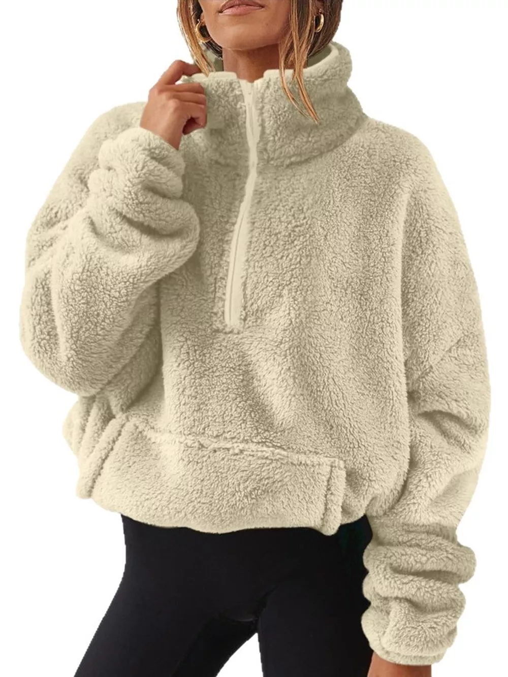 Full Size Sherpa Quarter-Zip Turtleneck Sweatshirt Plus Size, image 31