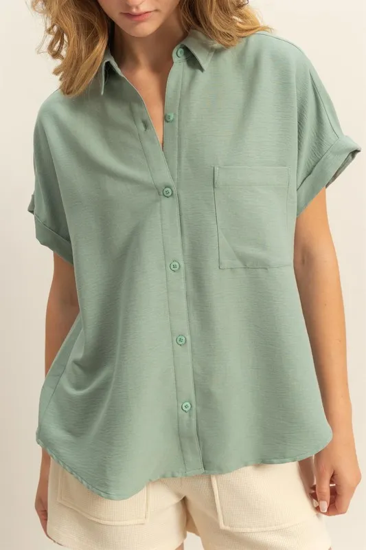 Button Down Collared Neck Short Sleeve Shirt, image 4