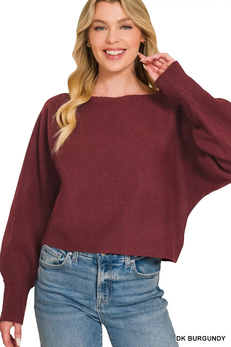 Zenana Boat Neck Balloon Sleeve Sweater, image 2
