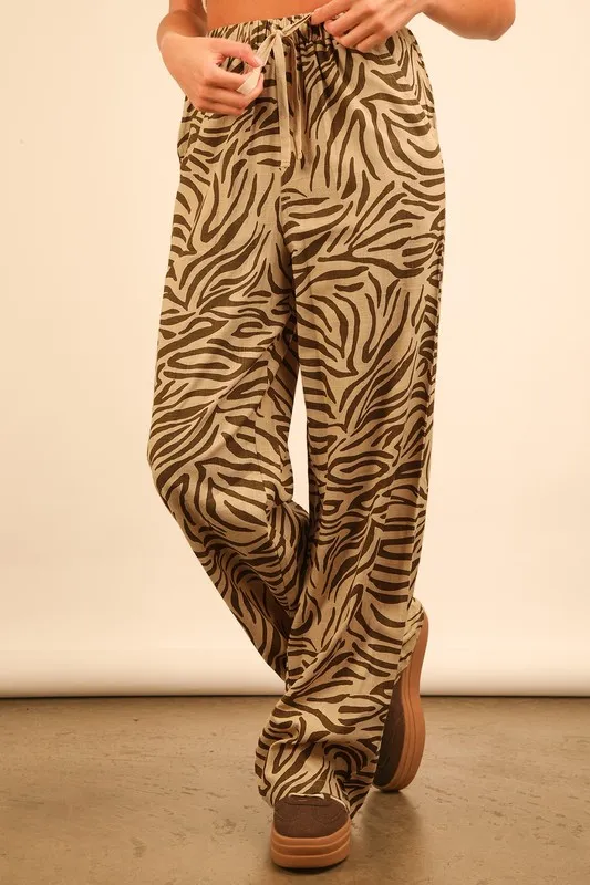 Animal Print Linen Wide Leg Pants, image 5