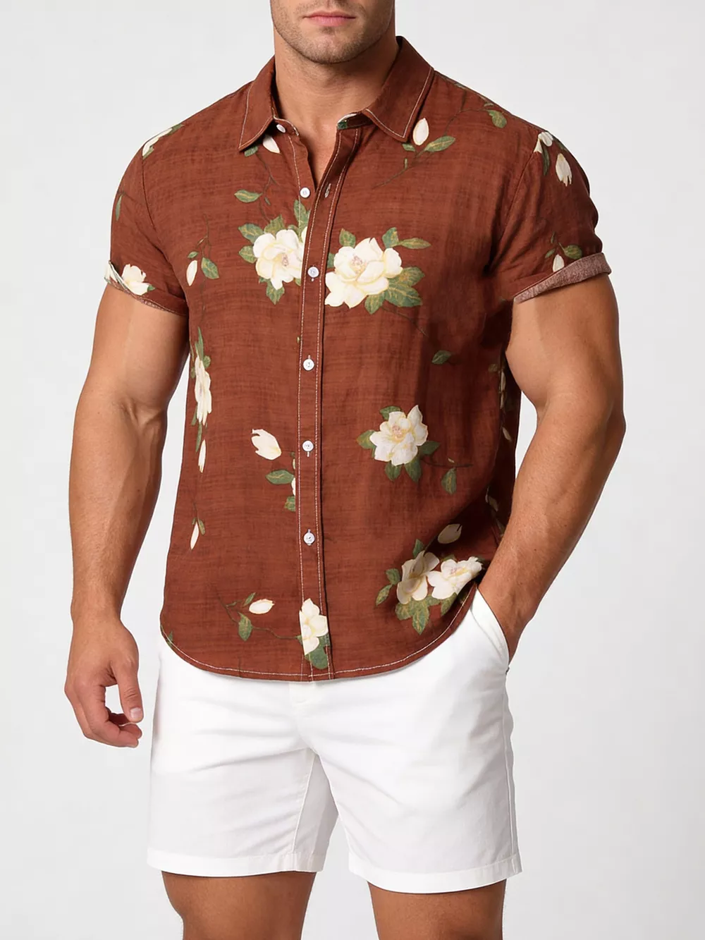 Men's Plus Size Floral Print Short Sleeve Shirt, image 3
