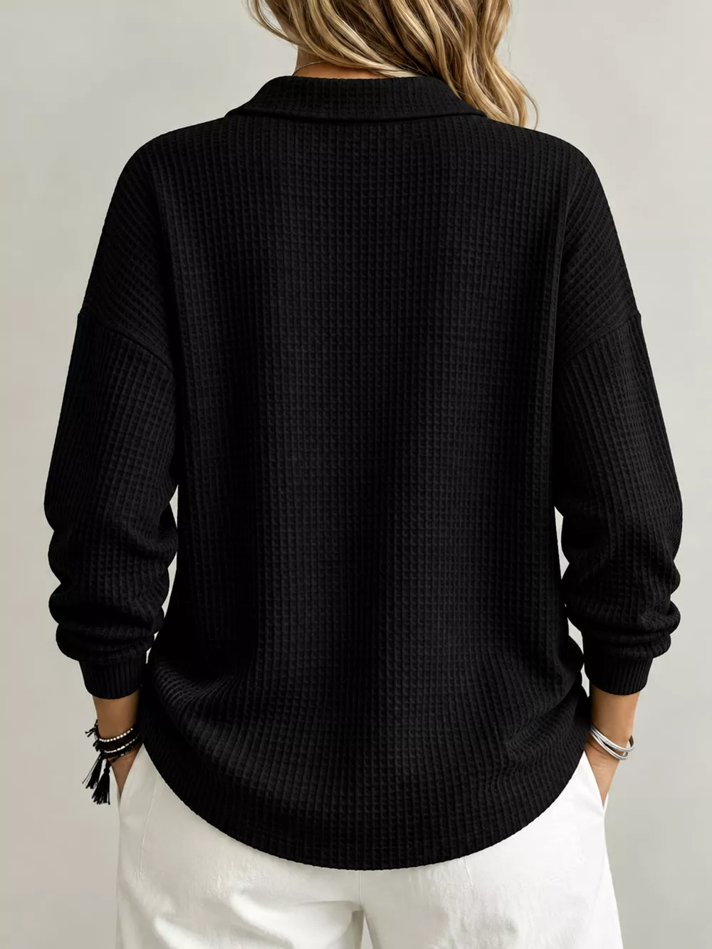Full Size Waffle Knit Dropped Shoulder Top Plus Size, image 7