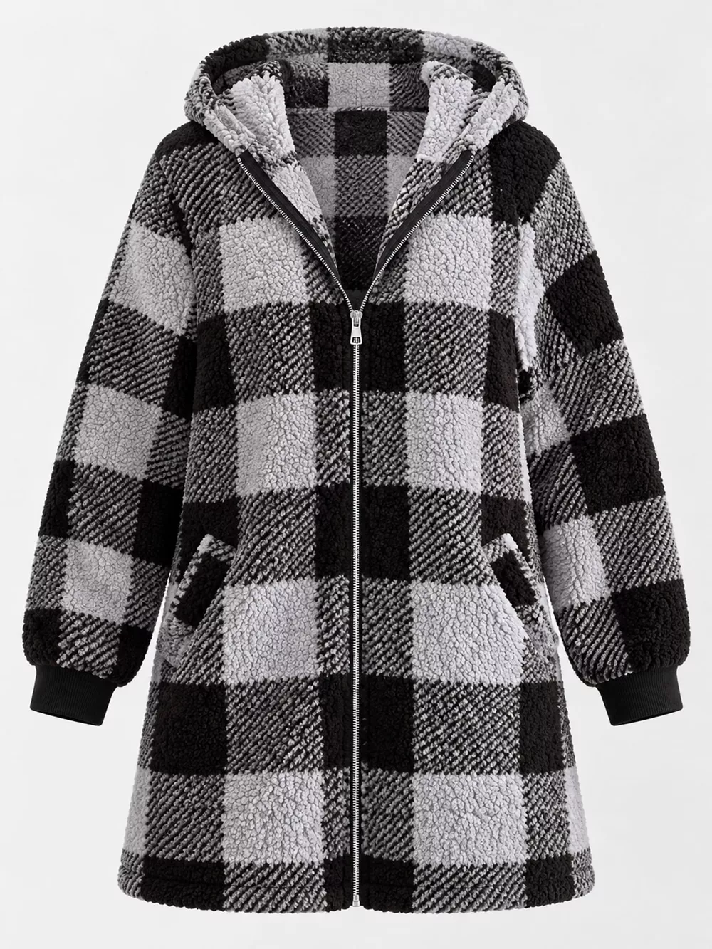 Full Size Plaid Sherpa Hooded Zip-Up Outerwear Plus Size, image 17