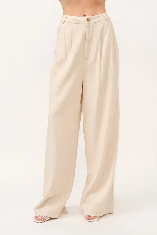 High-Rise Wide Leg Linen Blended Pants