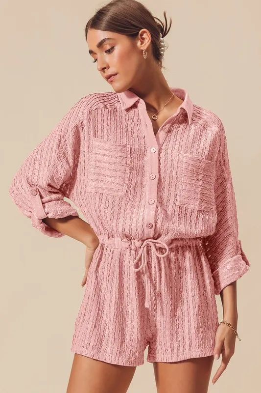 Textured Knit Button Front Romper